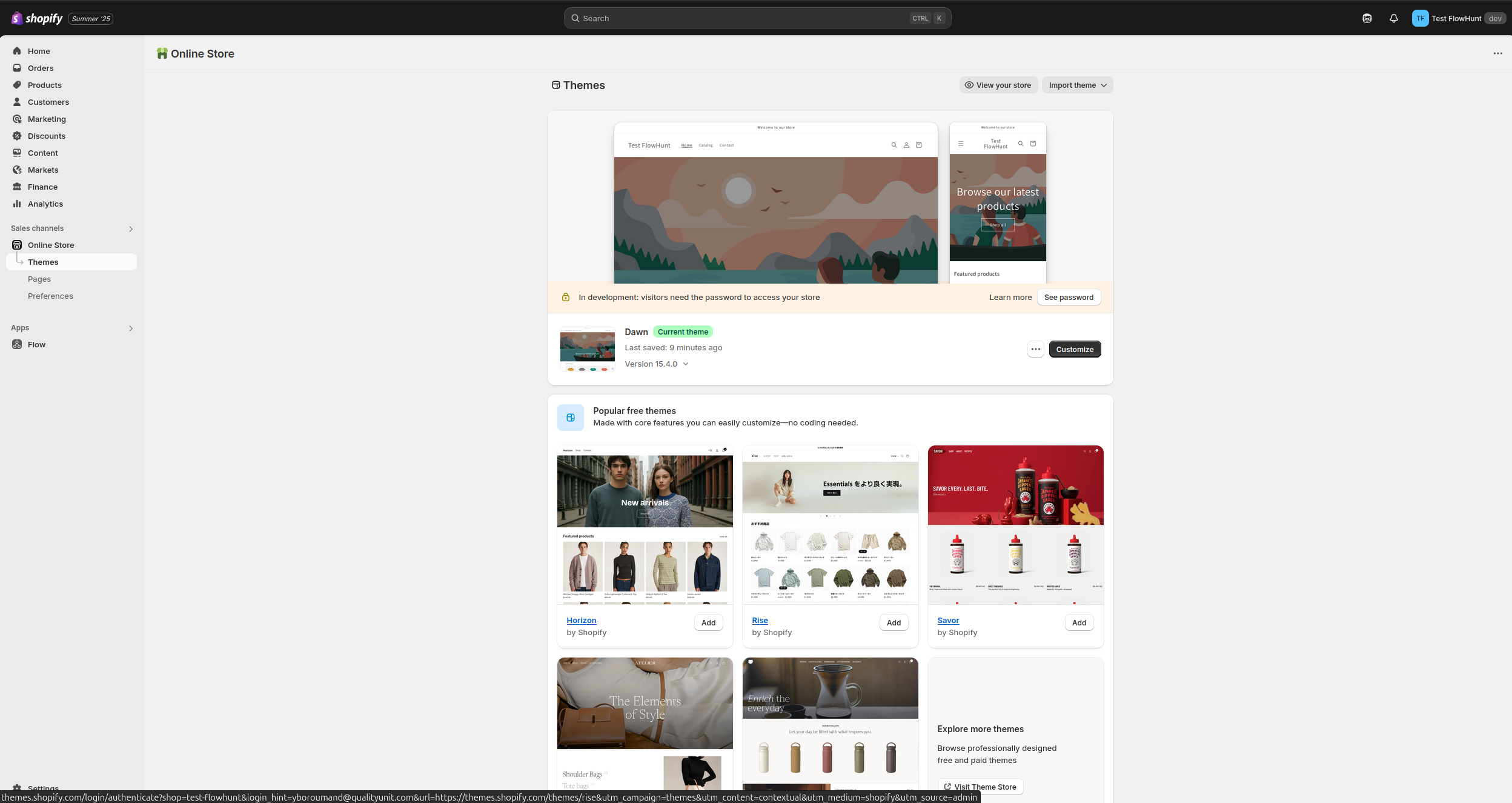 Shopify Online Store Themes section