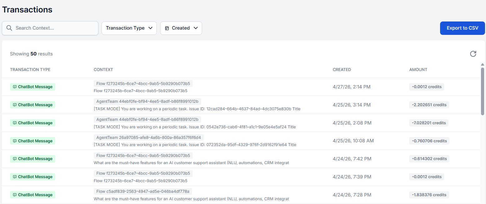 FlowHunt's Transactions feature overview