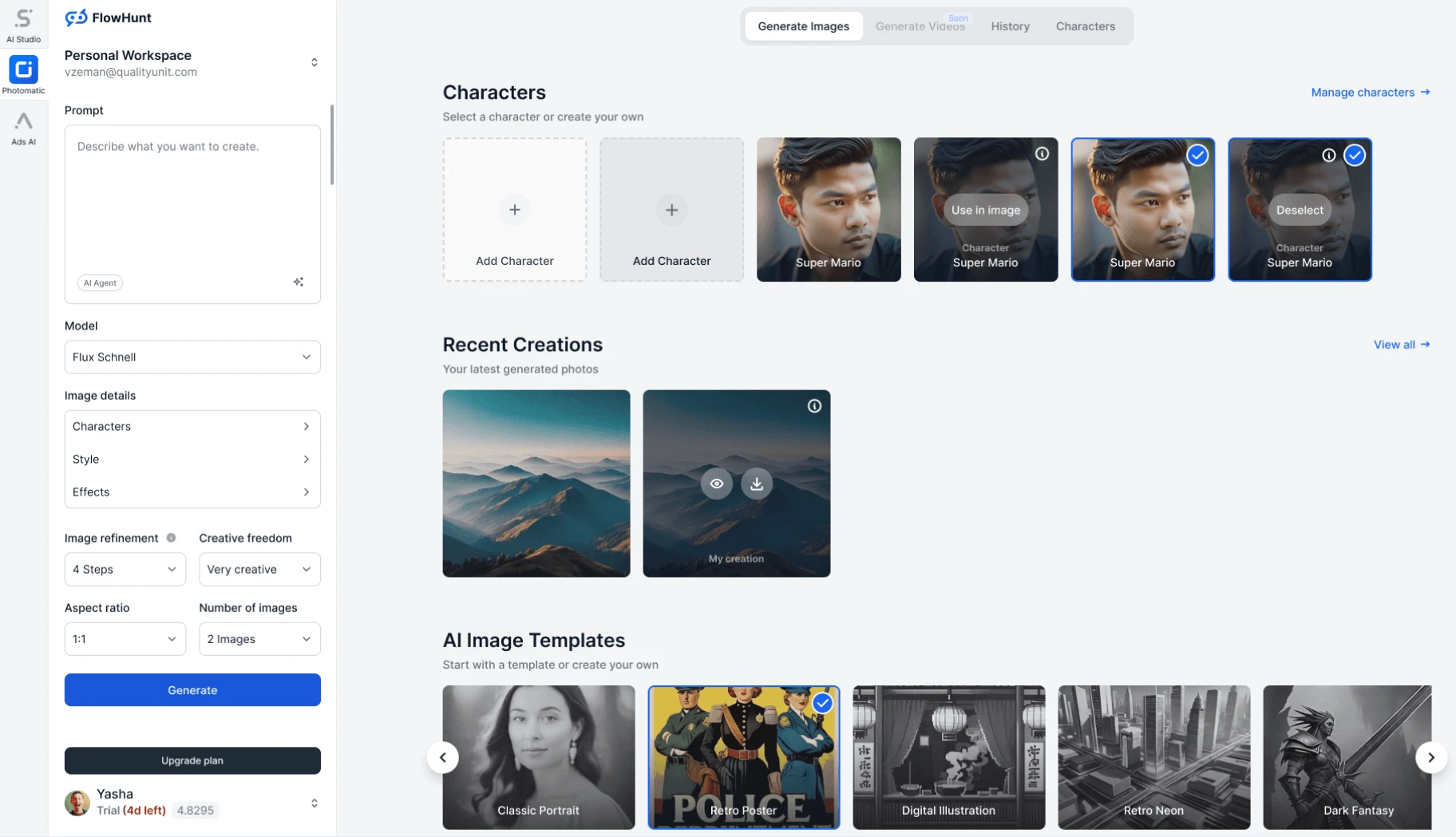 Screenshot of Photomatic AI interface