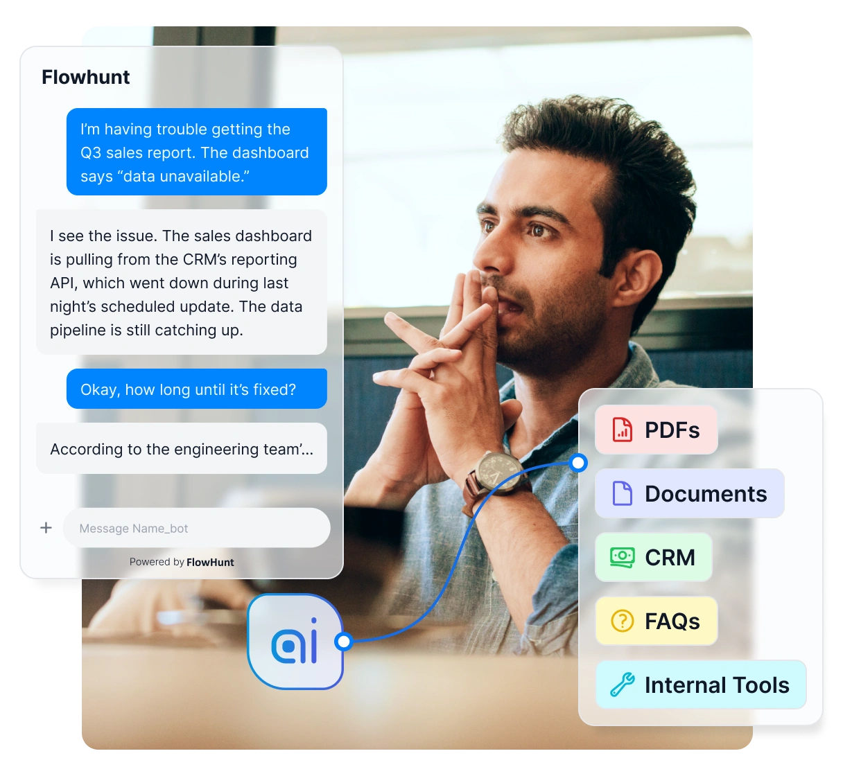 Employee chatbot interface showing a question about parental leave policy being answered instantly from internal HR documentation.