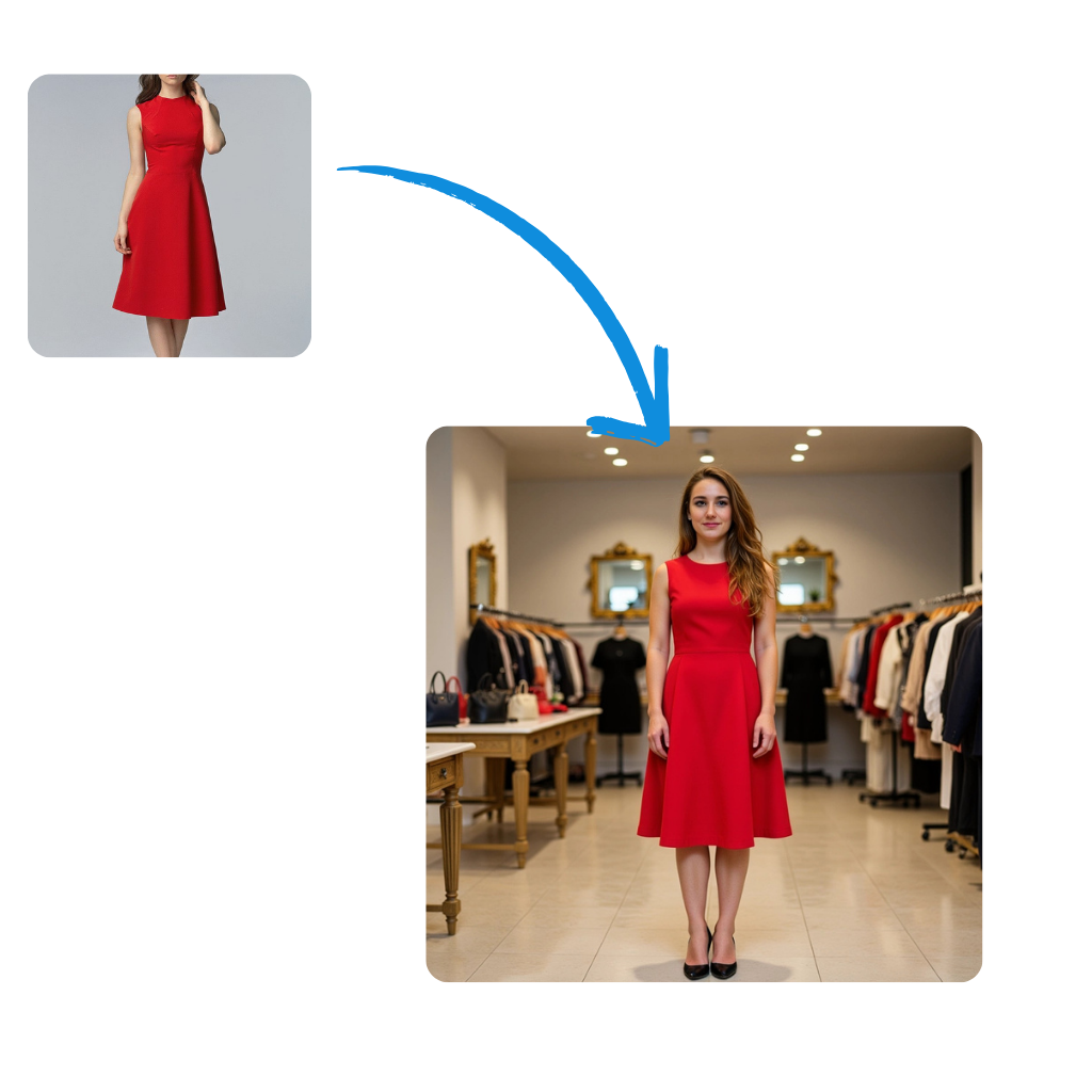 Ejemplo de generación de fotos con outfits concretos usando Photomatic