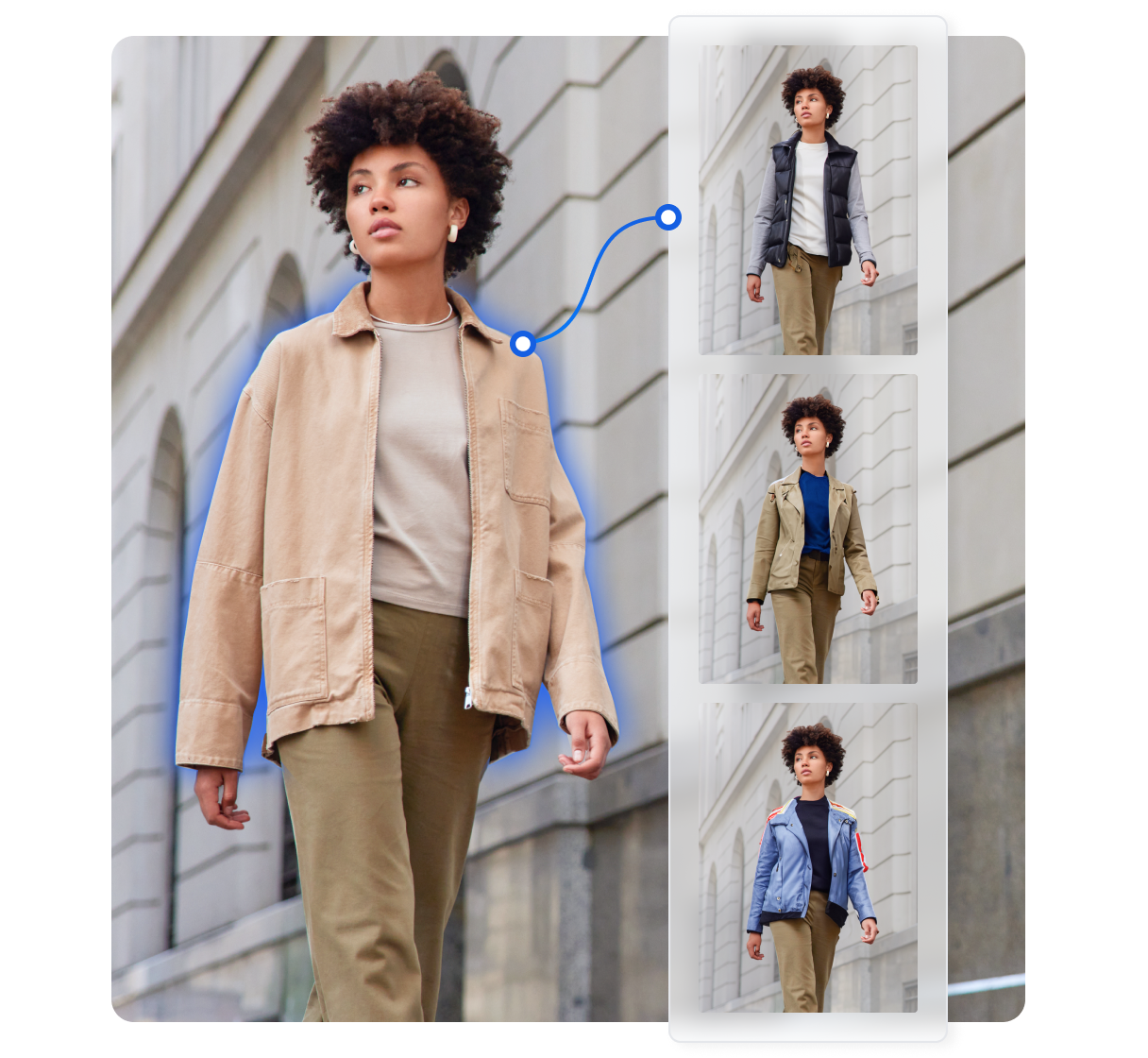 Example of generating photos in specific outfits with Photomatic