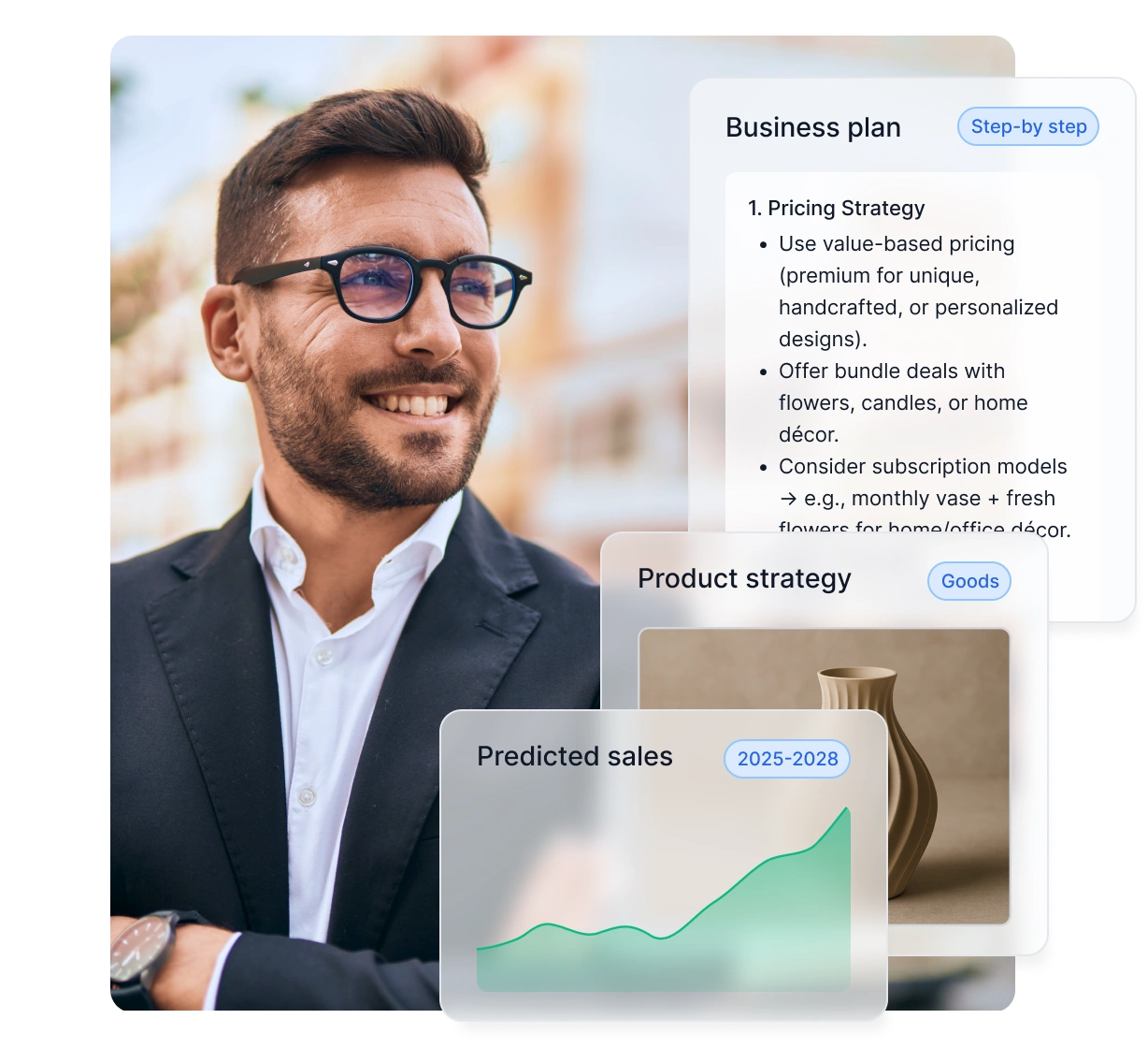 Business intelligence dashboard showing market trends, competitor analysis, risk monitoring, and opportunity detection powered by AI.